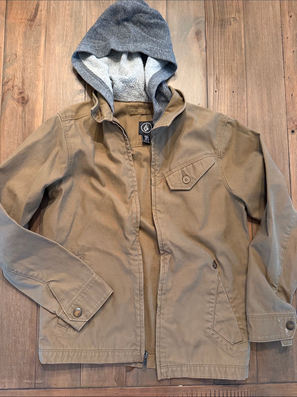 Volcom Boys' Tan Jacket with Gray Hood Lining